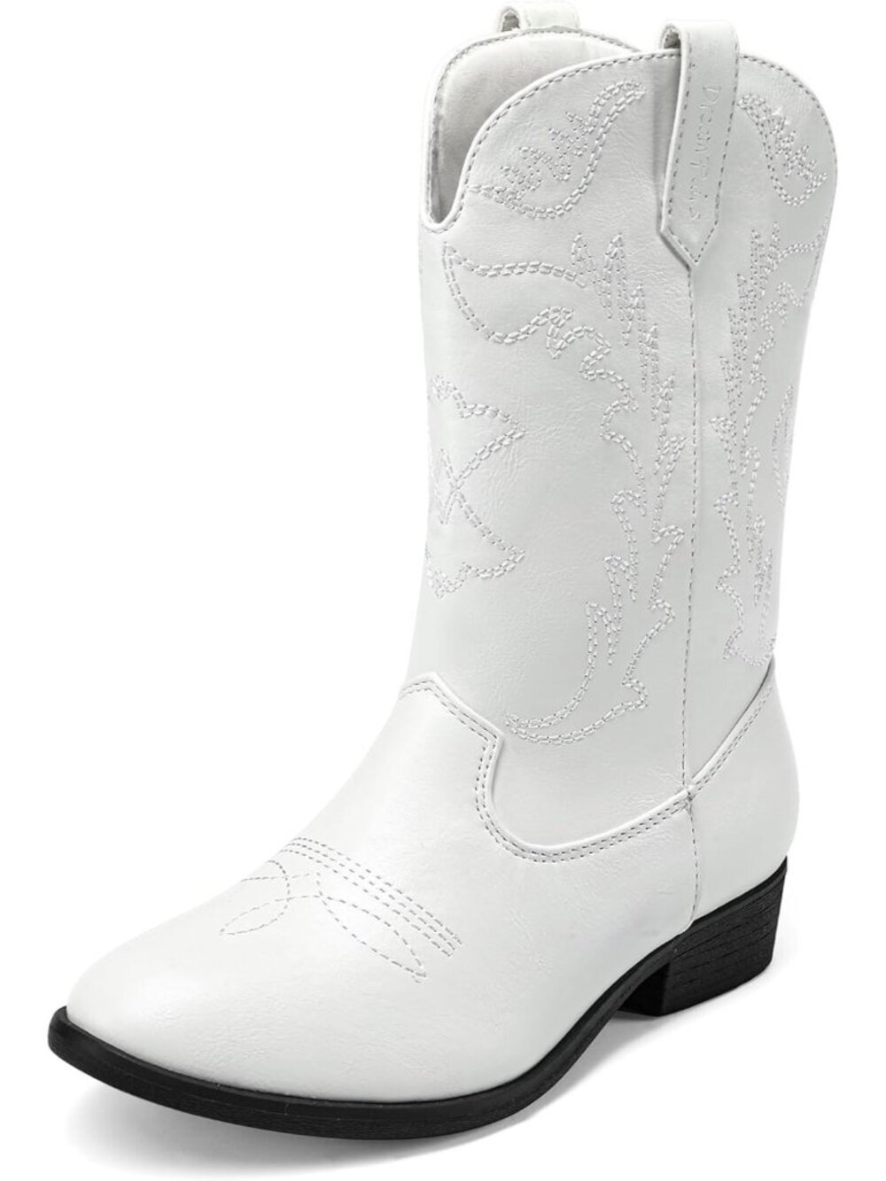 Dream Pairs Girls  White Embroidered Cowgirl Stylish Girls Mid Calf Shoes